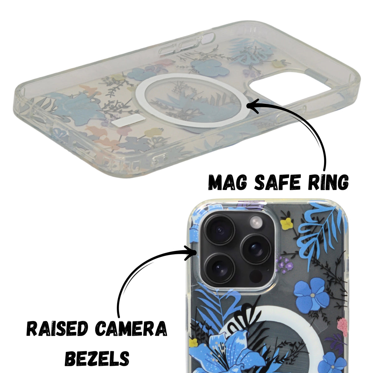 Floral Transparent MagSafe Shockproof Protection Phone Case For iPhone 15 Pro