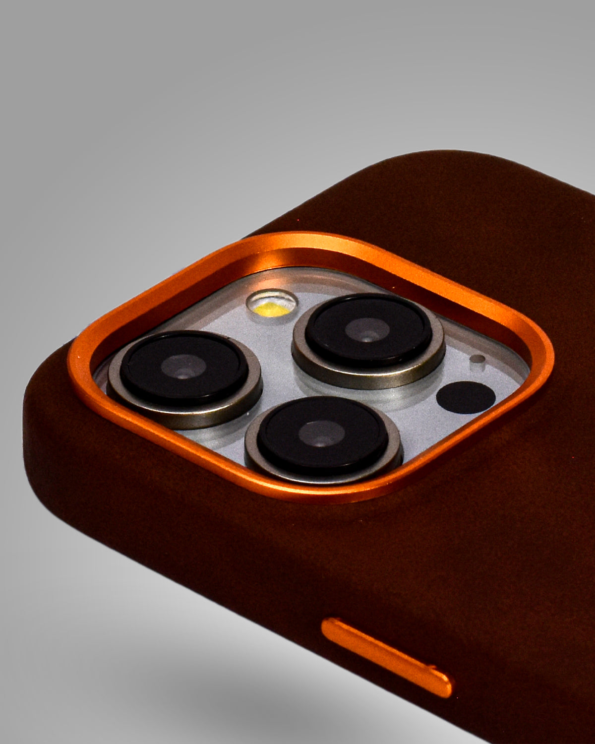 Velvet Leather Smooth With Metal Buttons & Camera Bezel Back Cover For iPhone 15 Pro