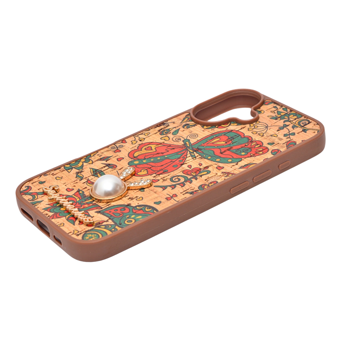 Bohemian Ethnic Print Cork Texture with Pearl Detail Phone Case for iPhone 17