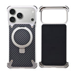 Frameless Carbon Fiber Metal Bumper Case with MagSafe Ring Stand Phone Case for iPhone 17 Pro Max