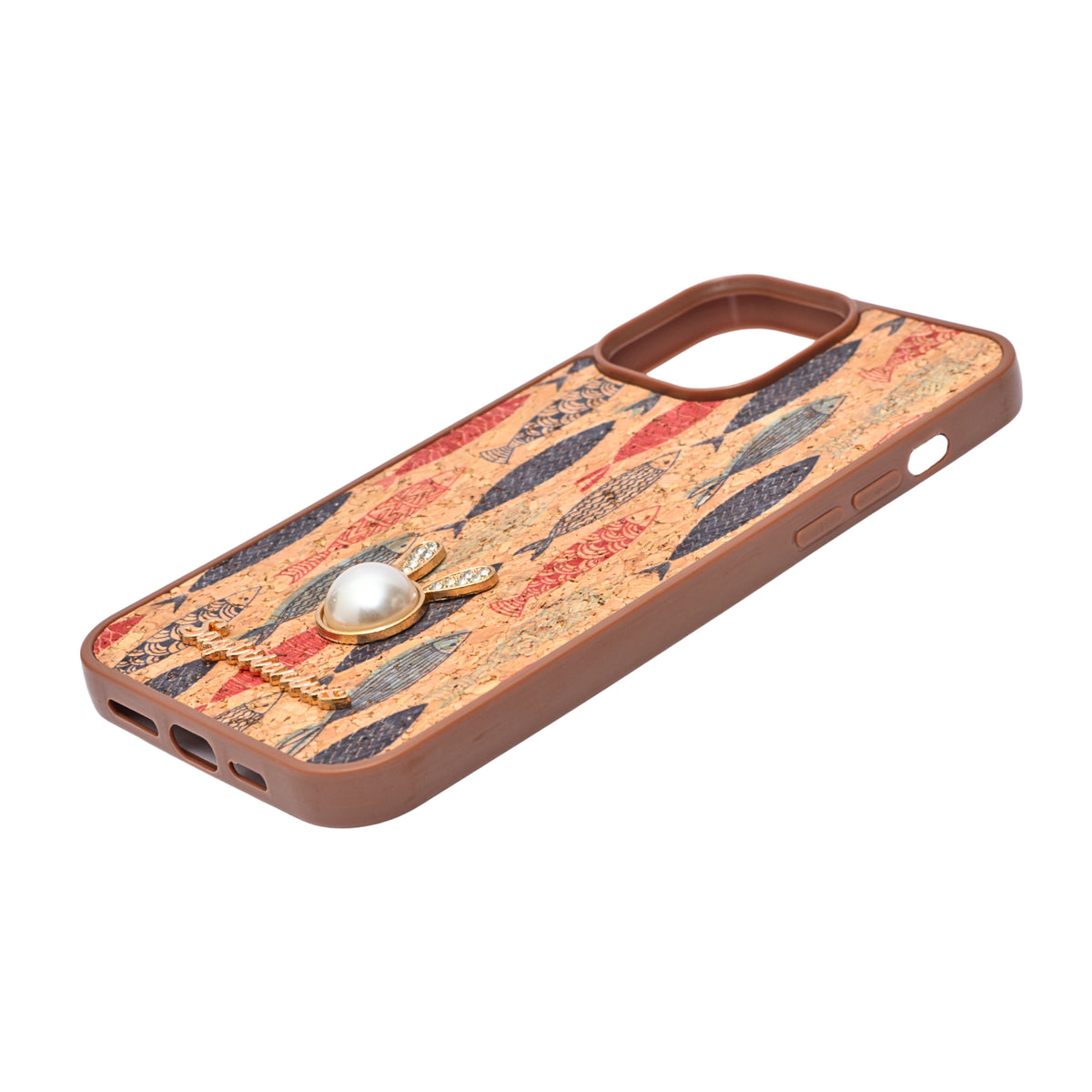 Bohemian Ethnic Print Cork Texture with Pearl Detail Phone Case for iPhone 13 Pro Max