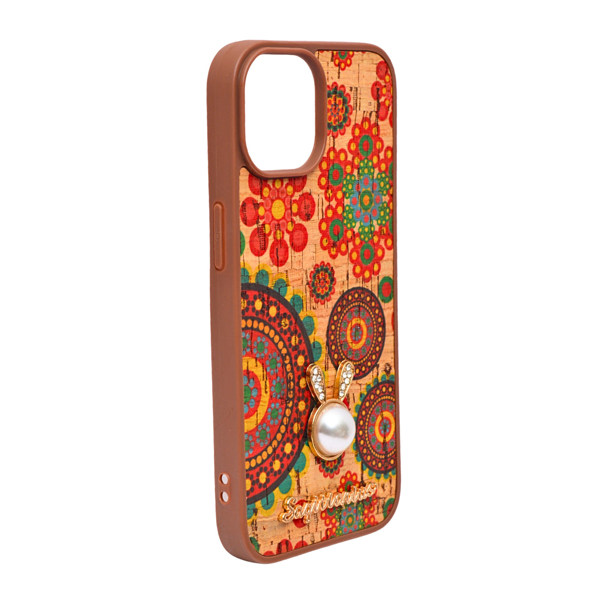 Bohemian Ethnic Print Cork Texture with Pearl Detail Phone Case for iPhone 15