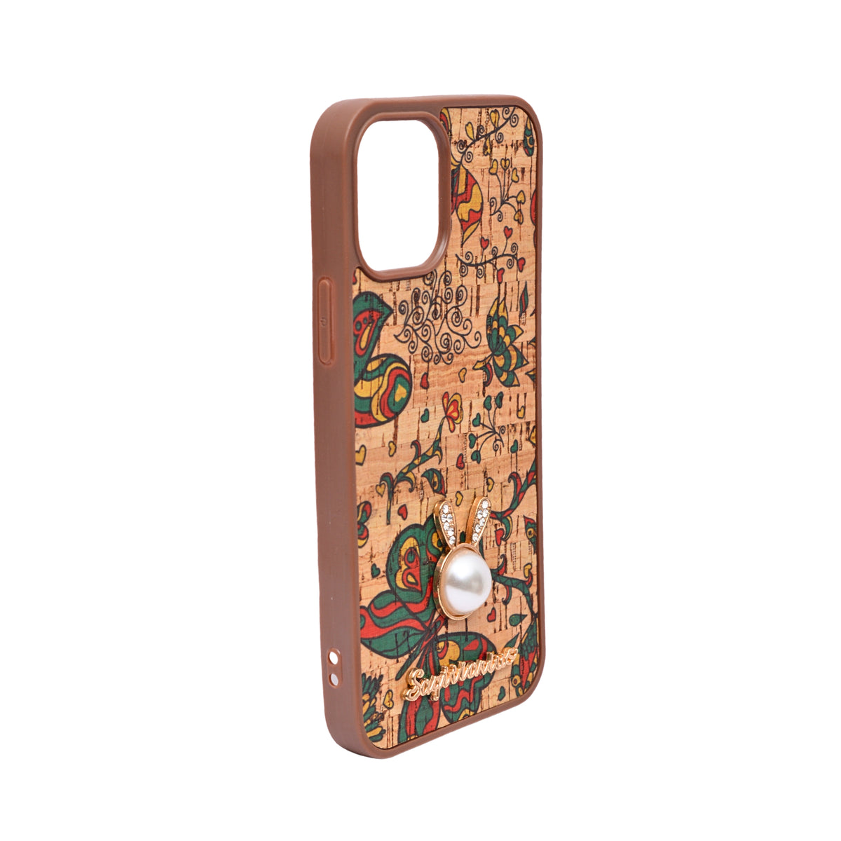 Bohemian Ethnic Print Cork Texture with Pearl Detail Phone Case for iPhone 12 / 12 Pro