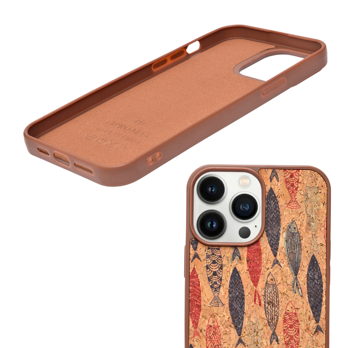 Bohemian Ethnic Print Cork Texture with Pearl Detail Phone Case for iPhone 13 Pro Max