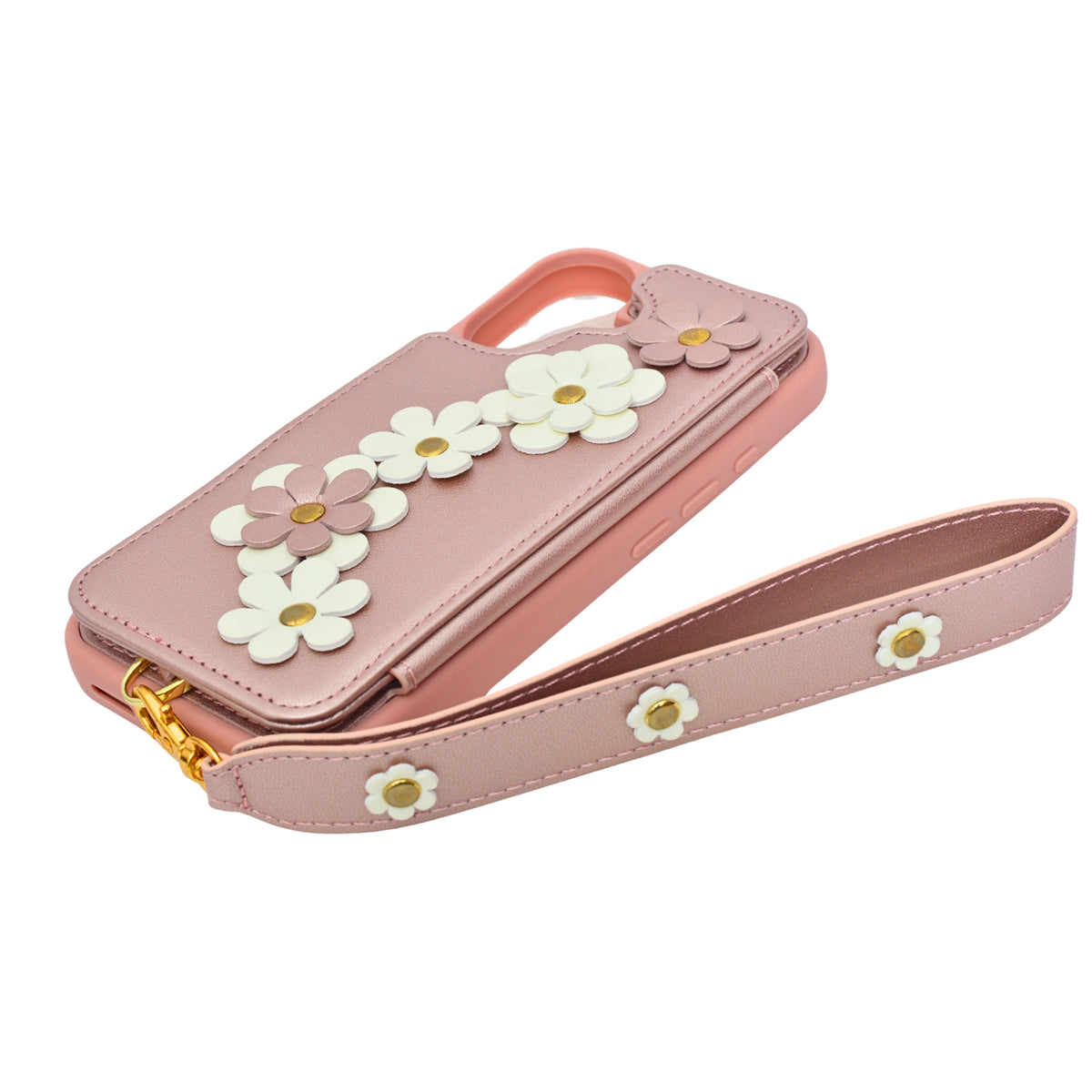 3D Flower Wallet Flip with Card Holder & Detachable Sling Phone Case for iPhone 16