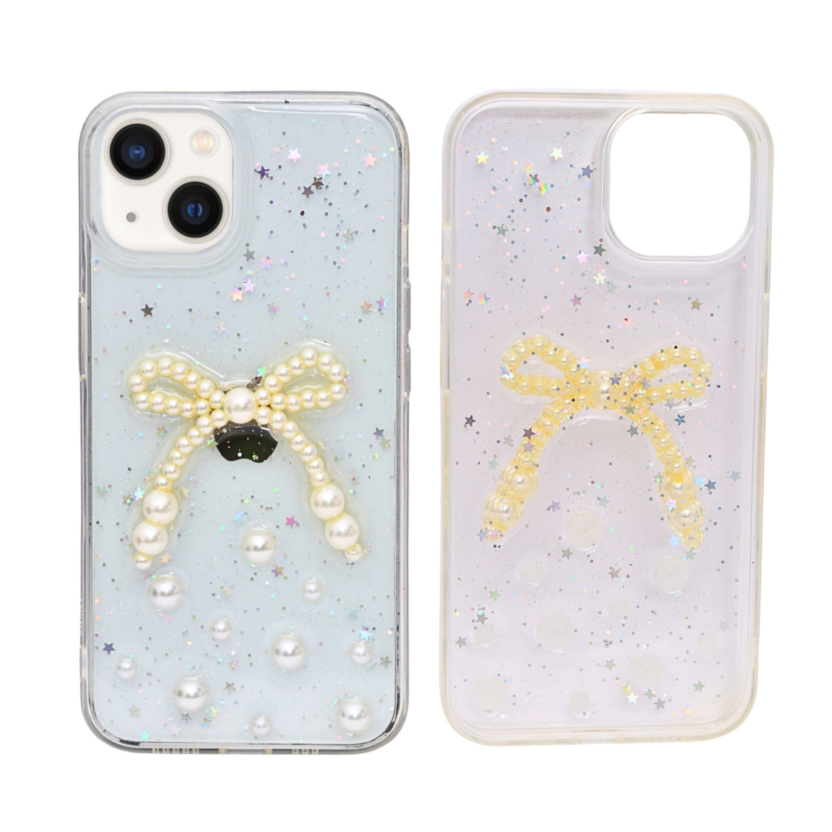 Elegant Pearl Bow Resin Glitter Phone Case for iPhone 13 / 14