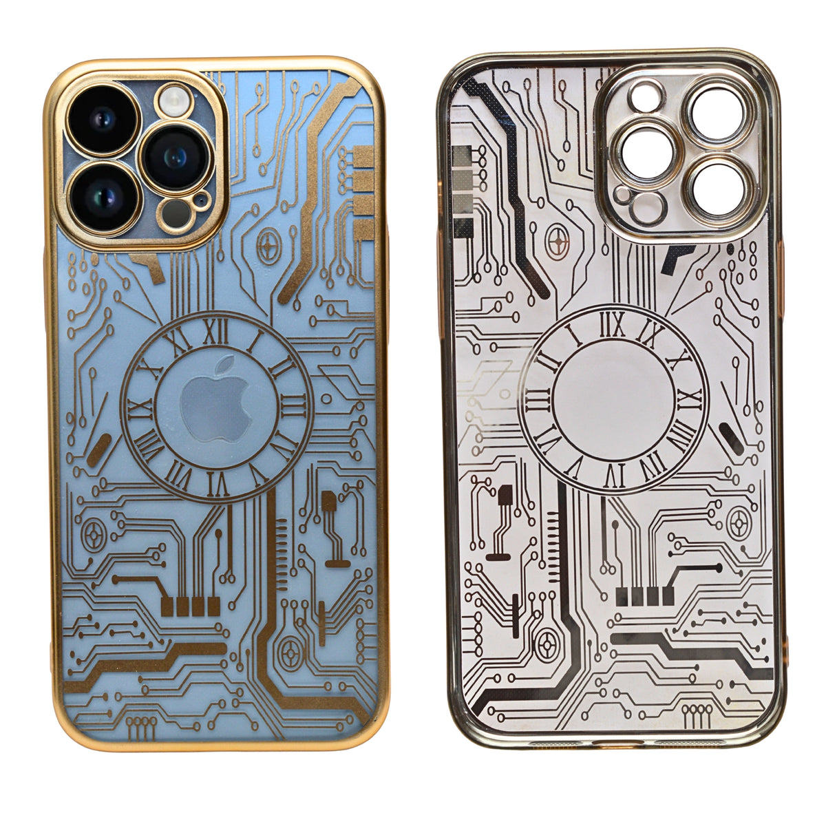 Futuristic Clock Circuit Pattern Phone Case for iPhone 13 Pro Max