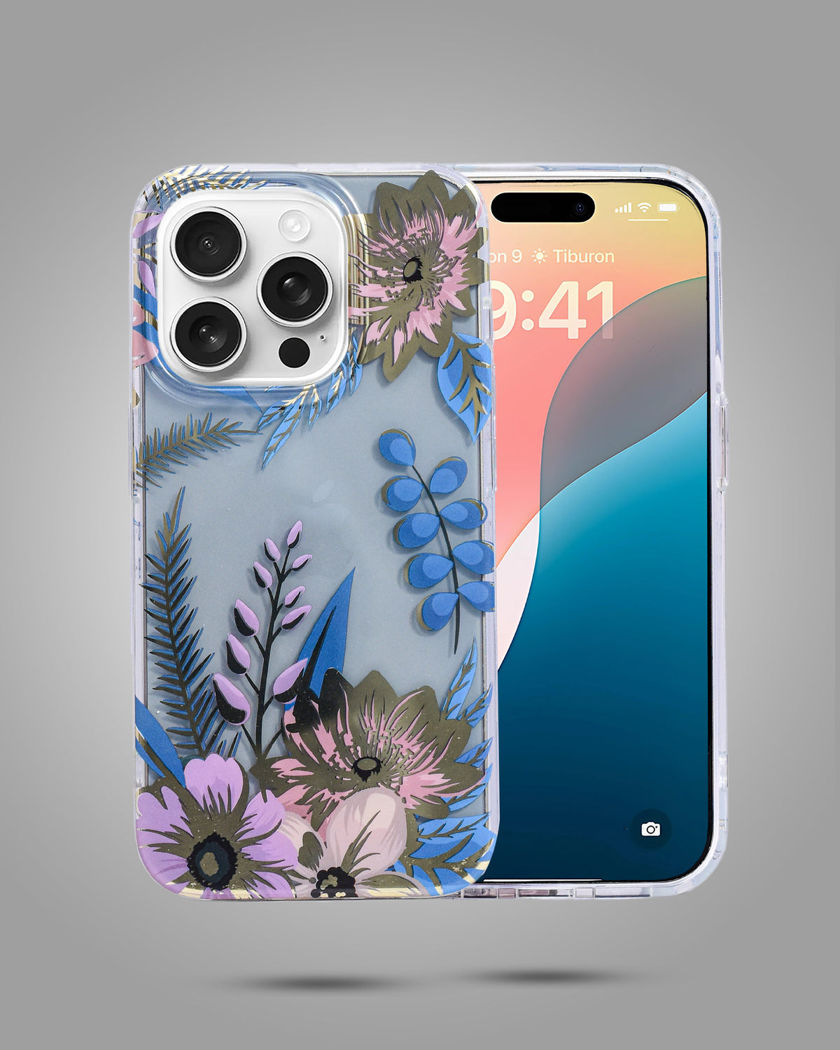 Transparent Floral Design Case For iPhone 15 Pro