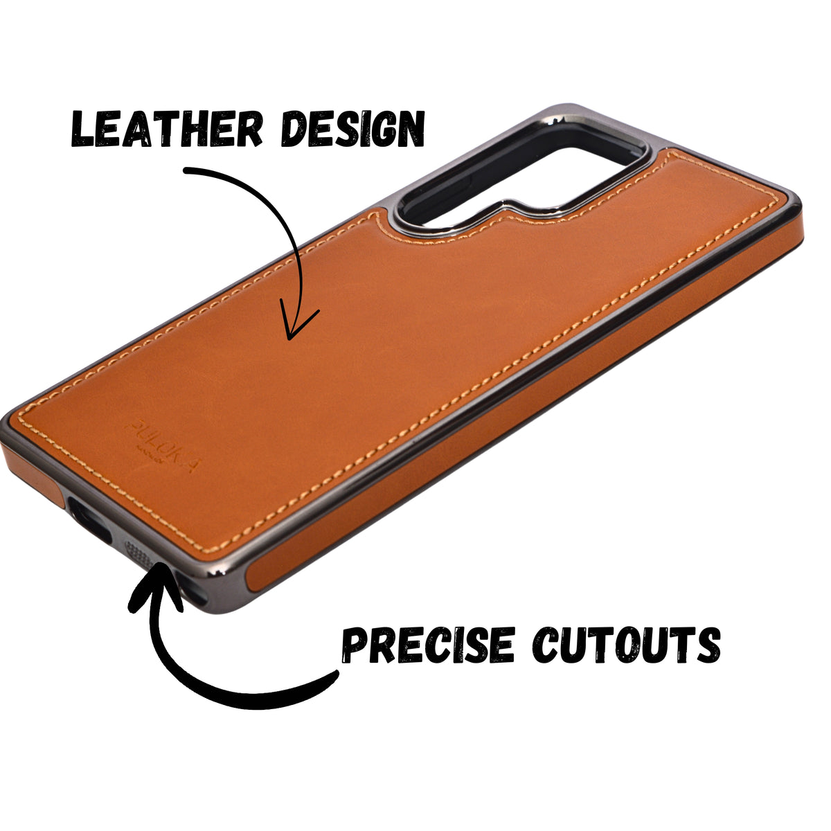 Premium Leather Stitch Border Design Phone Case for Samsung S25 Ultra