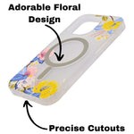 Transparent Floral MagSafe Compatible Phone Case for iPhone 16 Pro