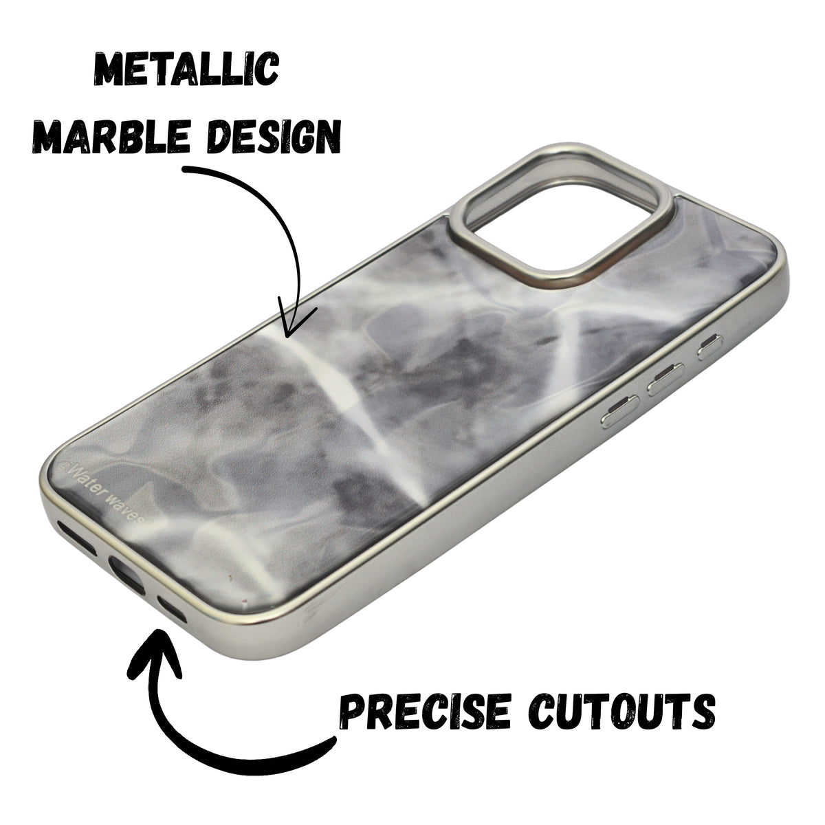 Marble Wave Glossy Water Flow Design Shockproof Cover For iPhone 16 Pro