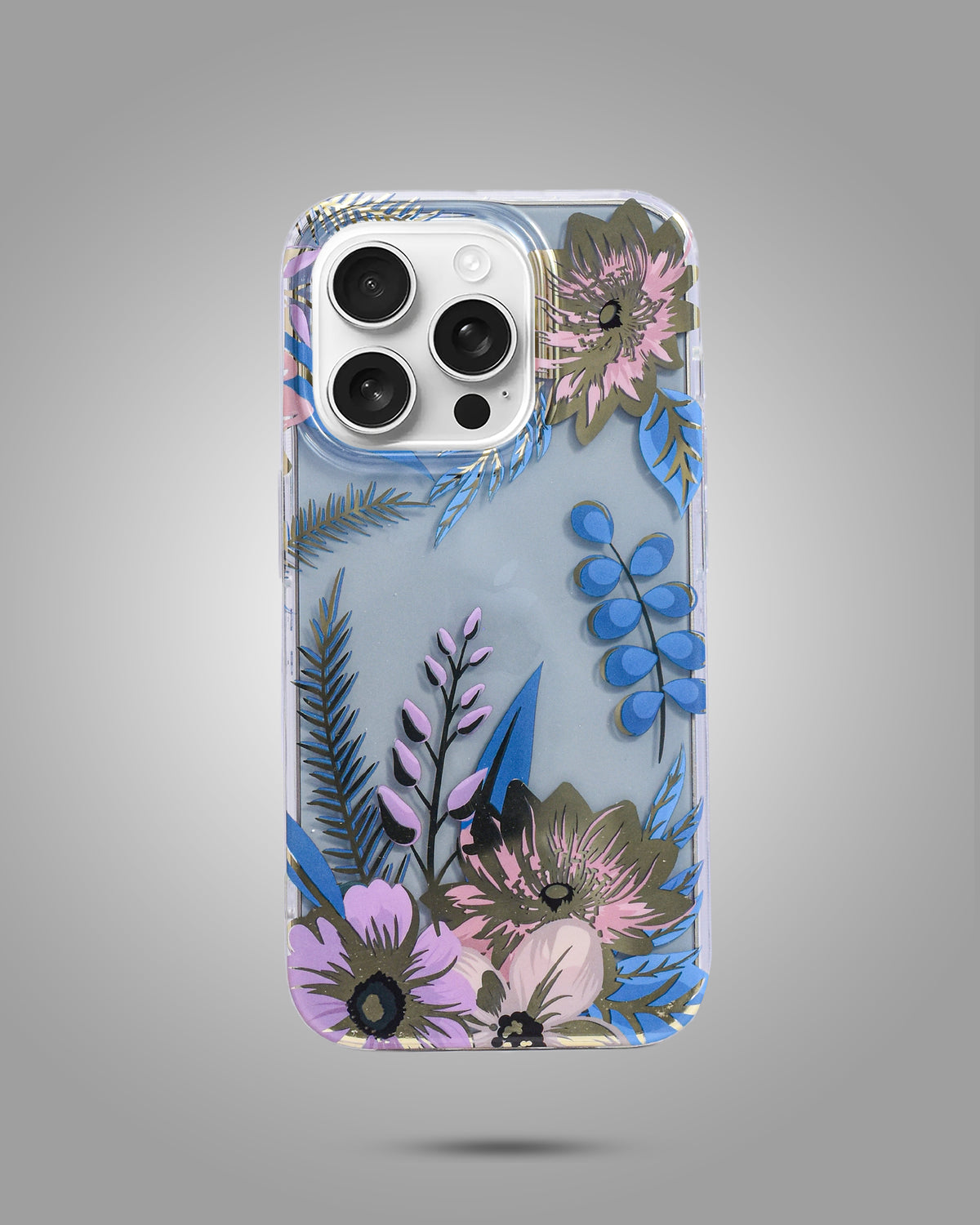 Transparent Floral Design Case For iPhone 15 Pro