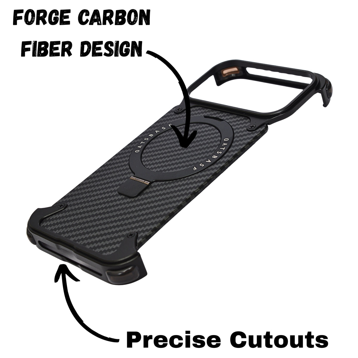 Frameless Carbon Fiber Metal Bumper Case with MagSafe Ring Stand Phone Case for iPhone 17 Pro Max