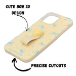 Cute Blue Bow Design Phone Case with Heart Grip Holder for iPhone 16 Pro Max