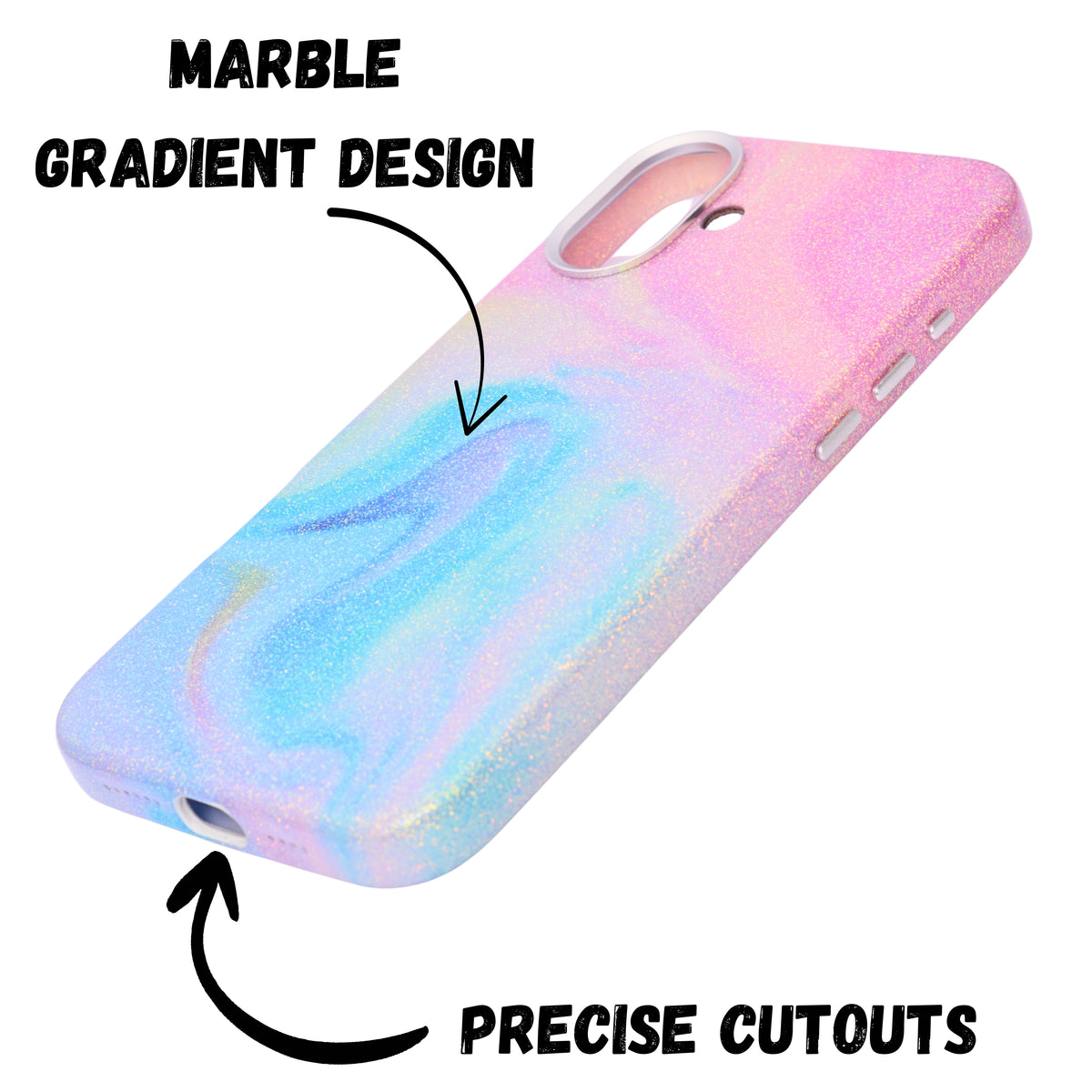 Glitter Marble Rainbow Case with Sparkle Finish Cover For iPhone 16
