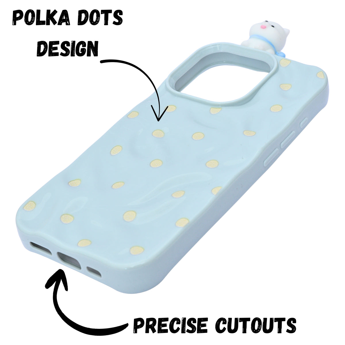 3D Cartoon Character with Polka Dots Soft Phone Case for iPhone 15 Pro Max