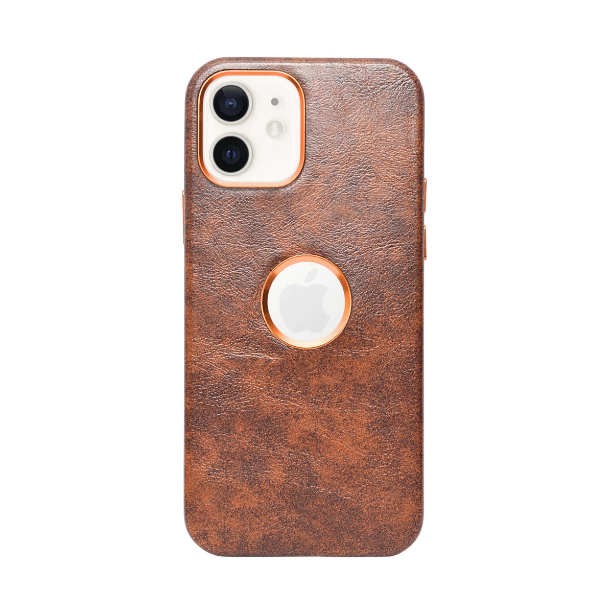 Premium Leather Finish with Metallic Logo Ring Cutout Phone Case for iPhone 12 /12Pro