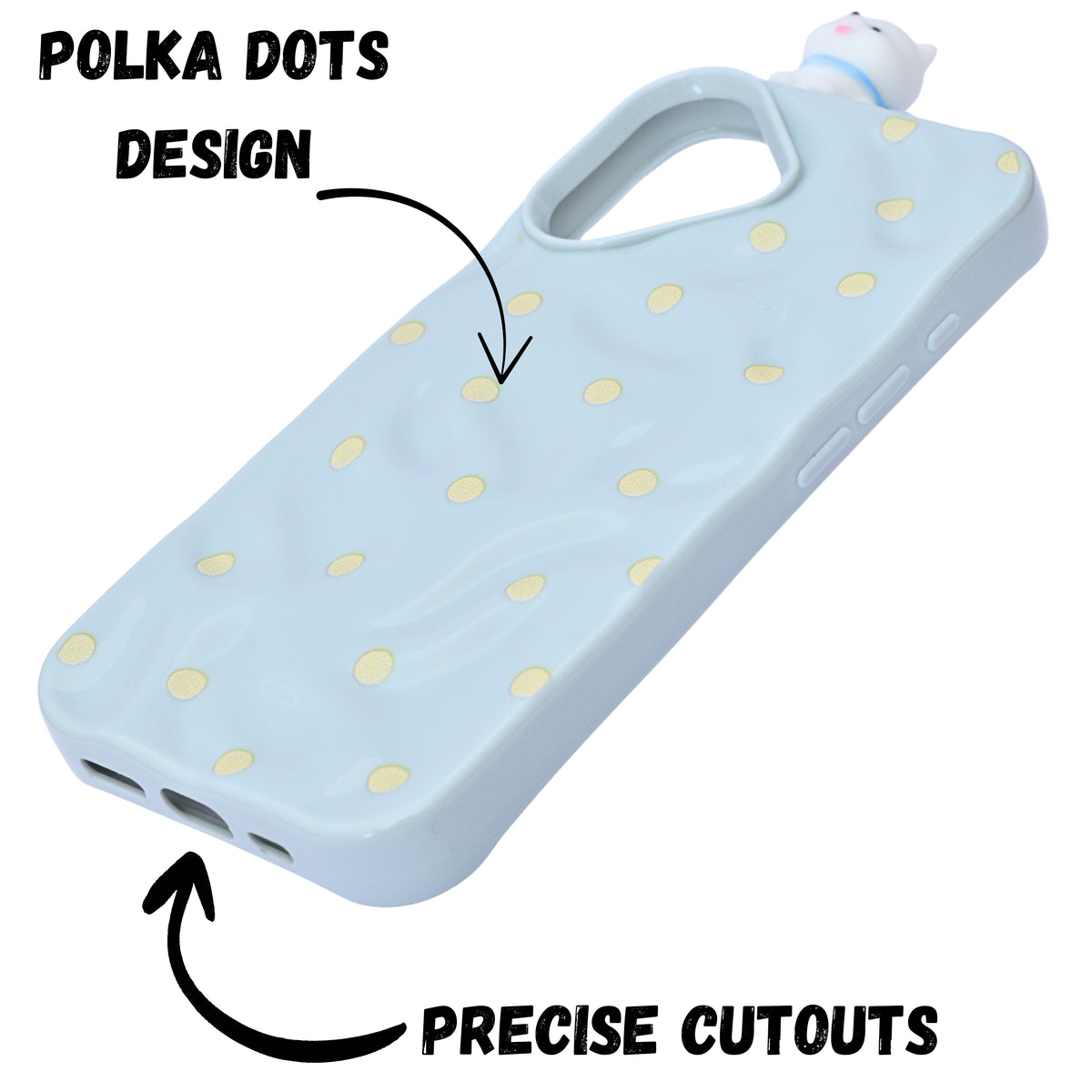 3D Cartoon Character with Polka Dots Soft Phone Case for iPhone 16 Plus