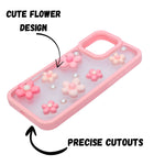 3D Pink Floral Pearl Design Protective Phone Case for iPhone 16 Pro Max