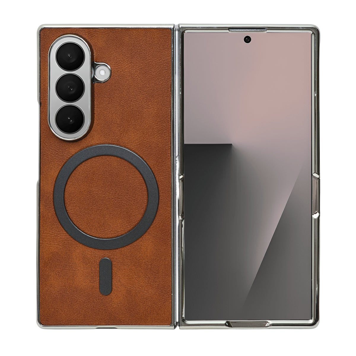 MagSafe Compatible Leather Case for Samsung Galaxy Z Fold 7 – Sleek Magnetic With Side Chrome Back Cover