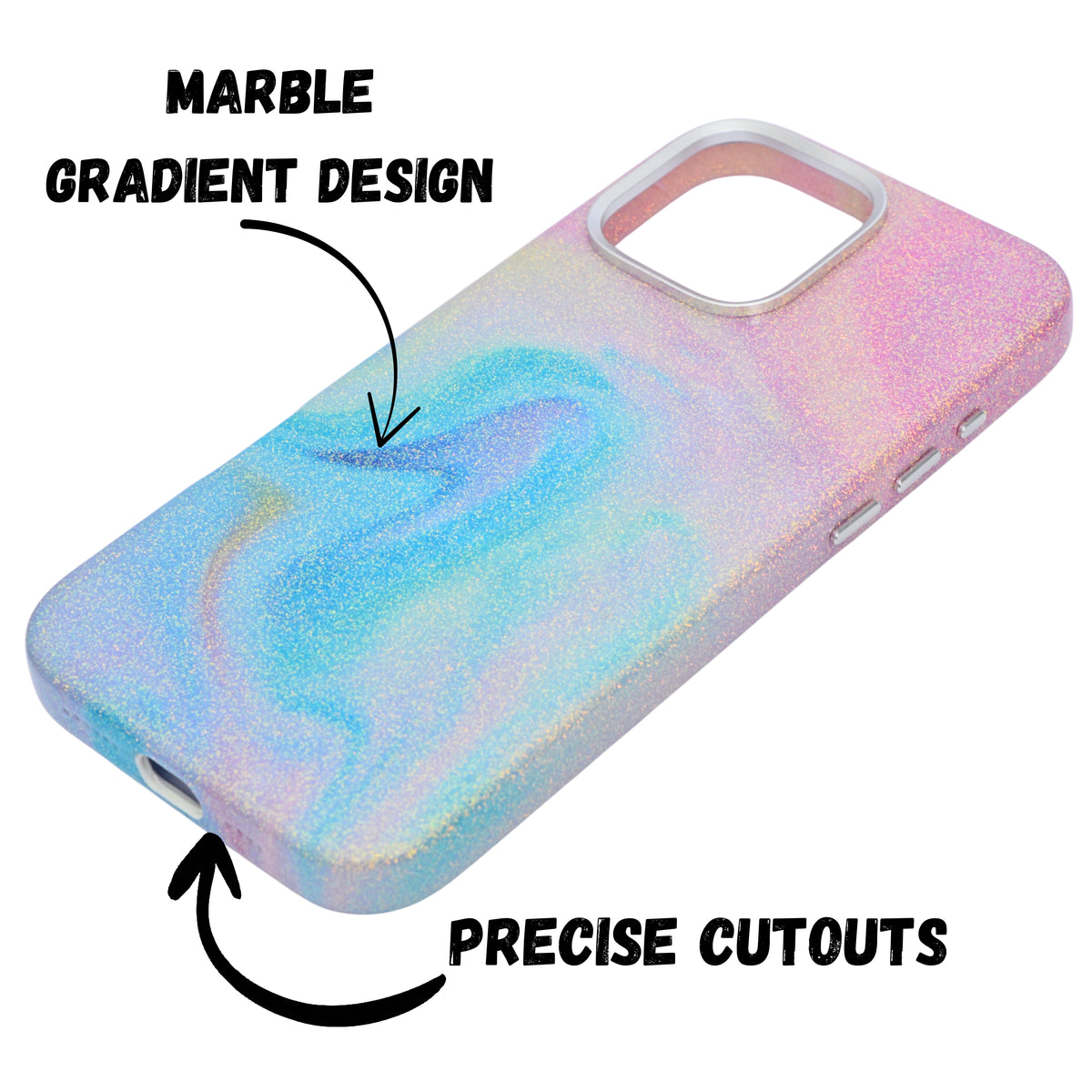 Glitter Marble Rainbow Case with Sparkle Finish Cover For iPhone 16 Pro Max