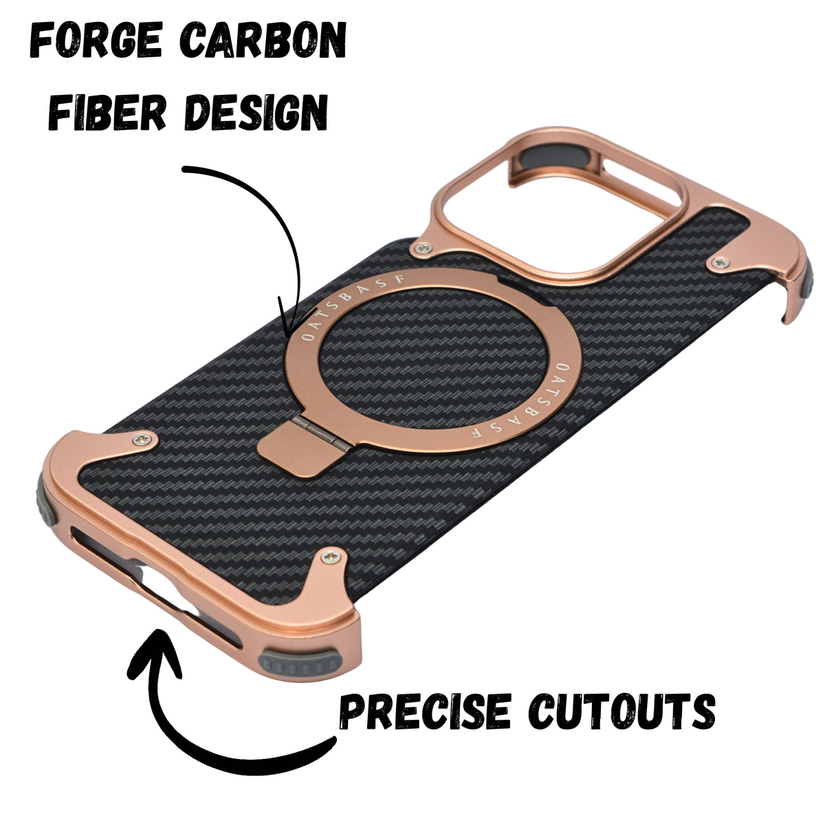 Frameless Carbon Fiber Metal Bumper Case with MagSafe Ring Stand – For iPhone 16 Pro / 16 Pro Max