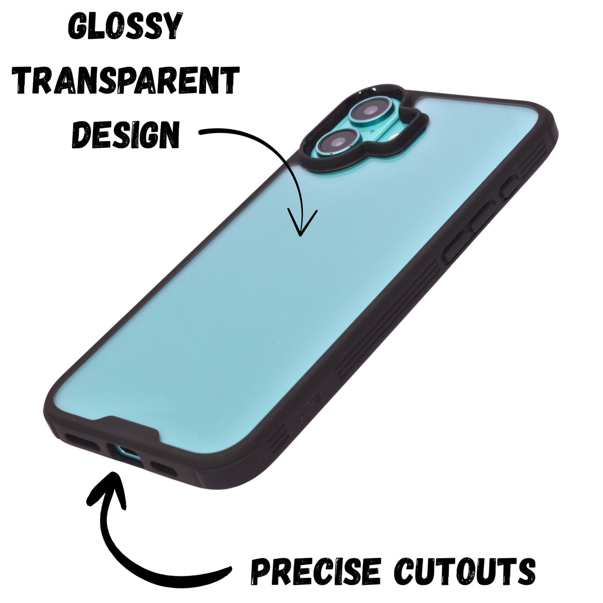 Crystal Clear with Black Edges Phone Case for iPhone 16 Plus