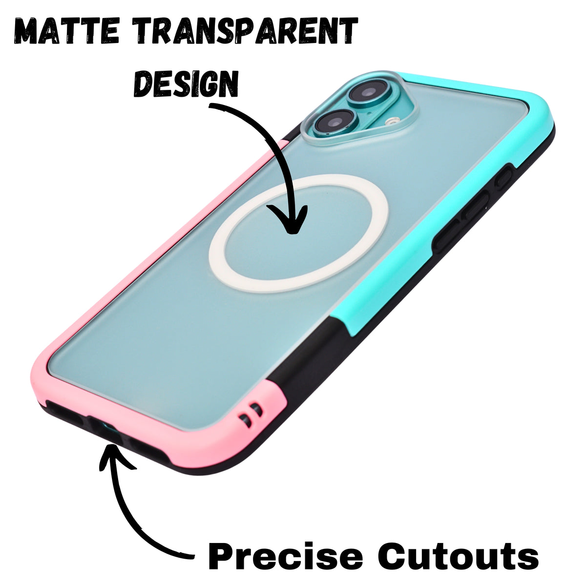 Dual Color Edge Matte Transparent MagSafe Phone Case for iPhone 16