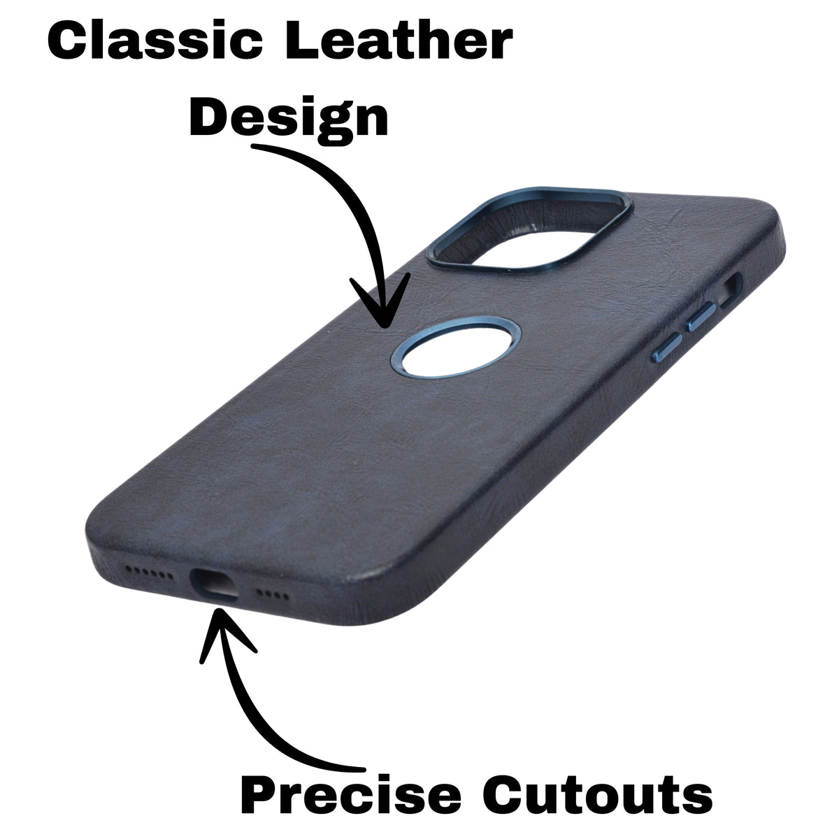 Deecase Premium Leather Finish with Metallic Logo Ring Cutout Phone Case for iPhone 14 Pro