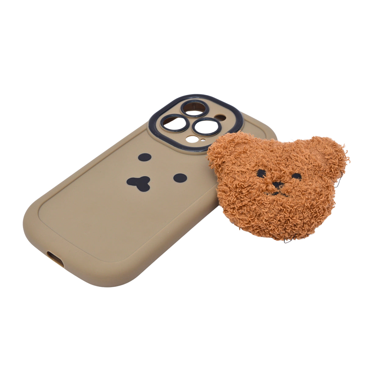 Aesthetic Teddy Bear with Plush Charm Phone Case for iPhone 14 Pro