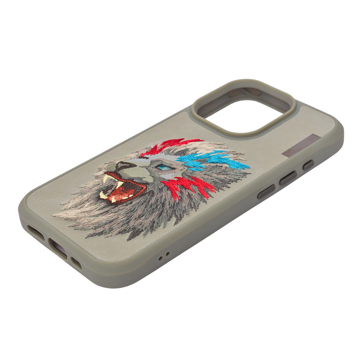 Nimmy 3D Embroidered Lion Leather Phone Case for iPhone 15 Pro