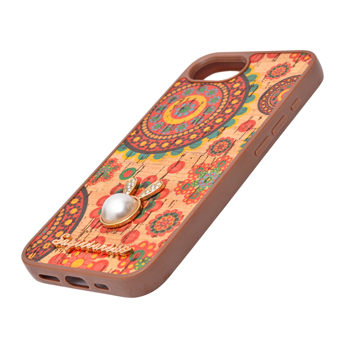 Bohemian Ethnic Print Cork Texture with Pearl Detail Phone Case for iPhone 16e