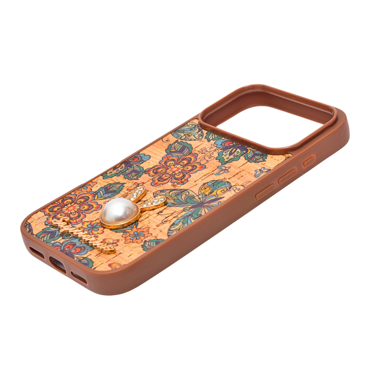 Bohemian Ethnic Print Cork Texture with Pearl Detail Phone Case for iPhone 17 Pro