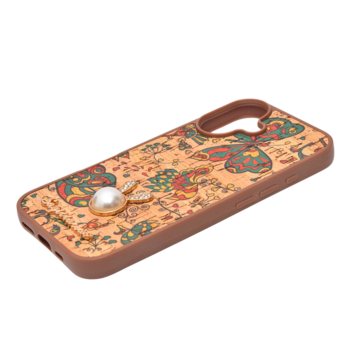 Bohemian Ethnic Print Cork Texture with Pearl Detail Phone Case for iPhone 17