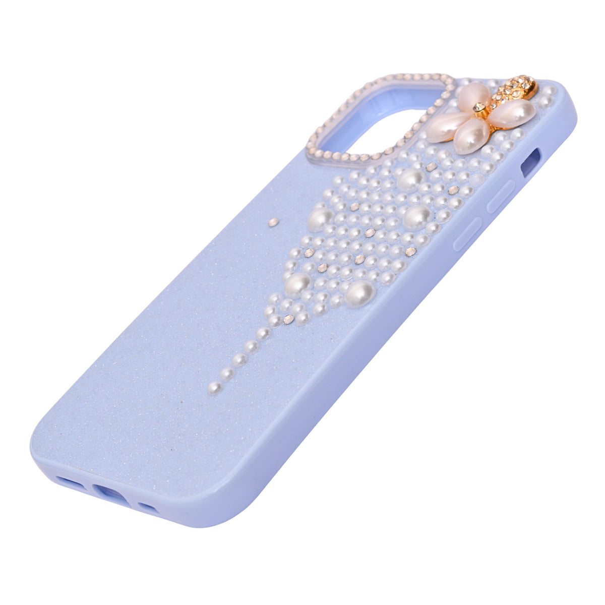 Luxury Glitter Finish with 3D Pearl Flower Design Phone Case for iPhone 12 / 12 Pro
