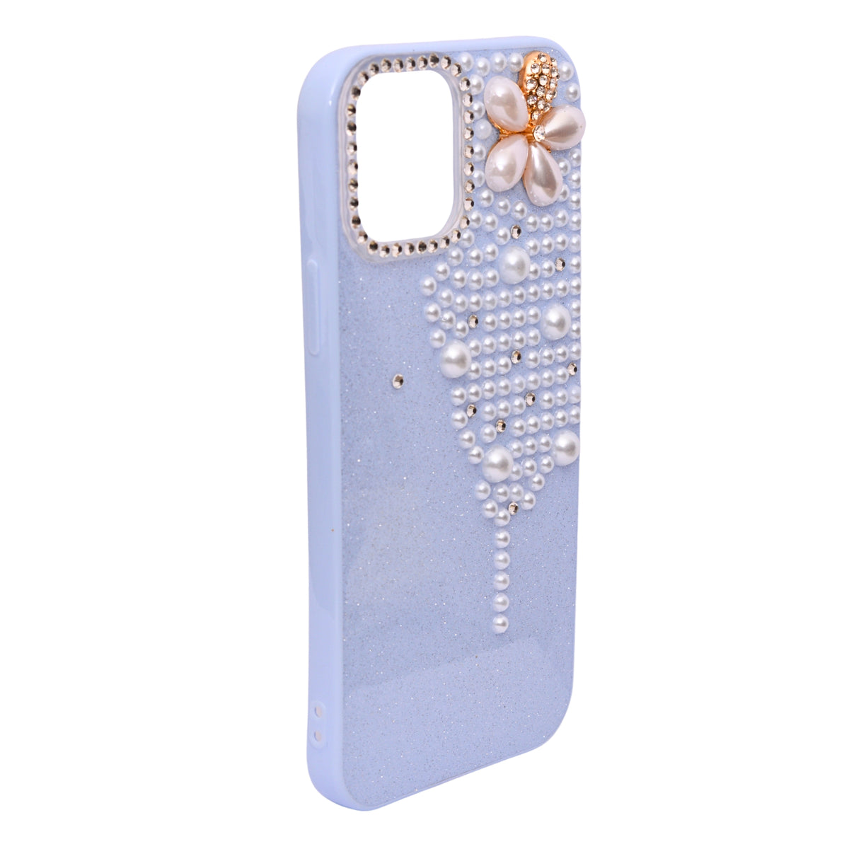 Luxury Glitter Finish with 3D Pearl Flower Design Phone Case for iPhone 12 / 12 Pro