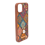 Bohemian Ethnic Print Cork Texture with Pearl Detail Phone Case for iPhone 14 Plus / 15 Plus