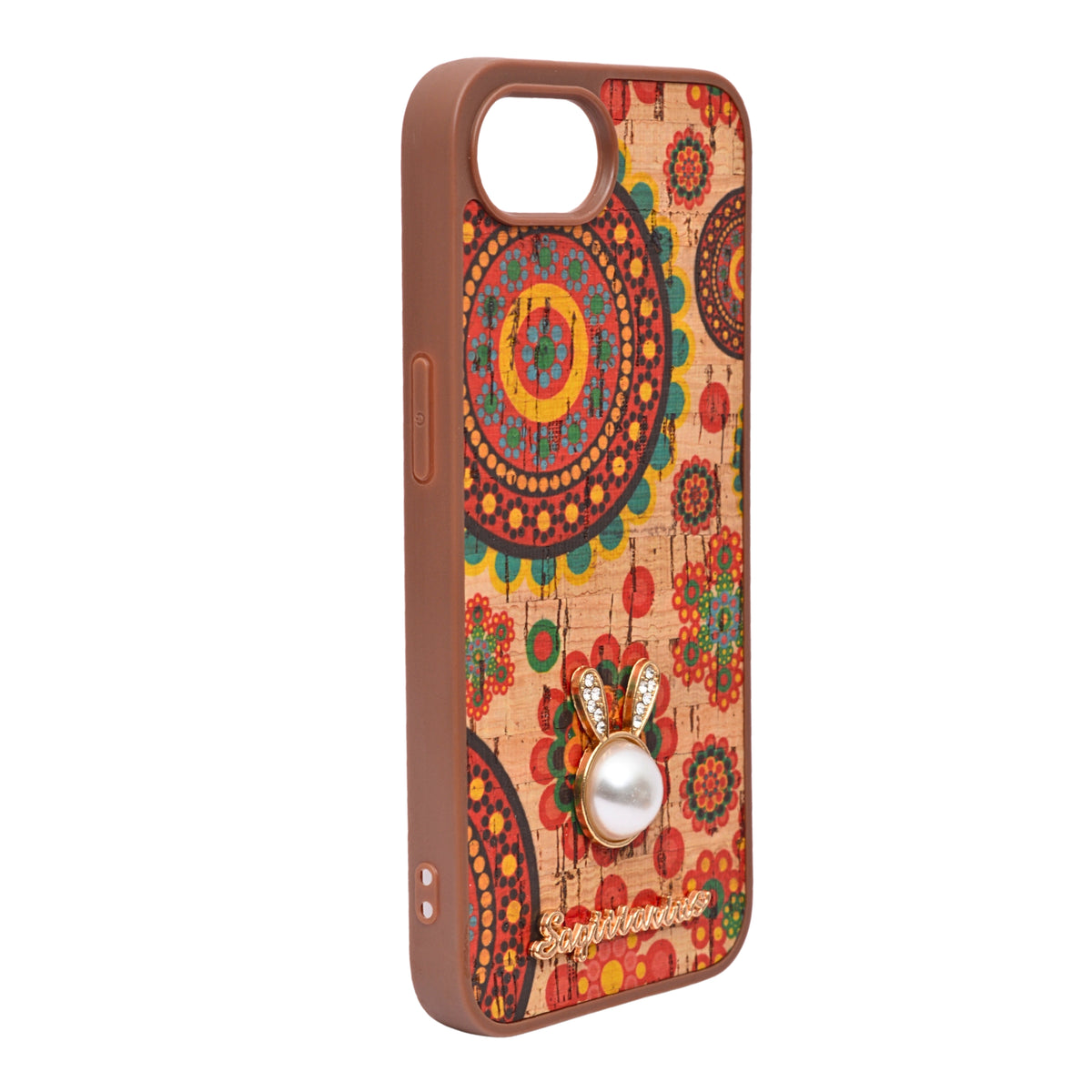 Bohemian Ethnic Print Cork Texture with Pearl Detail Phone Case for iPhone 16e