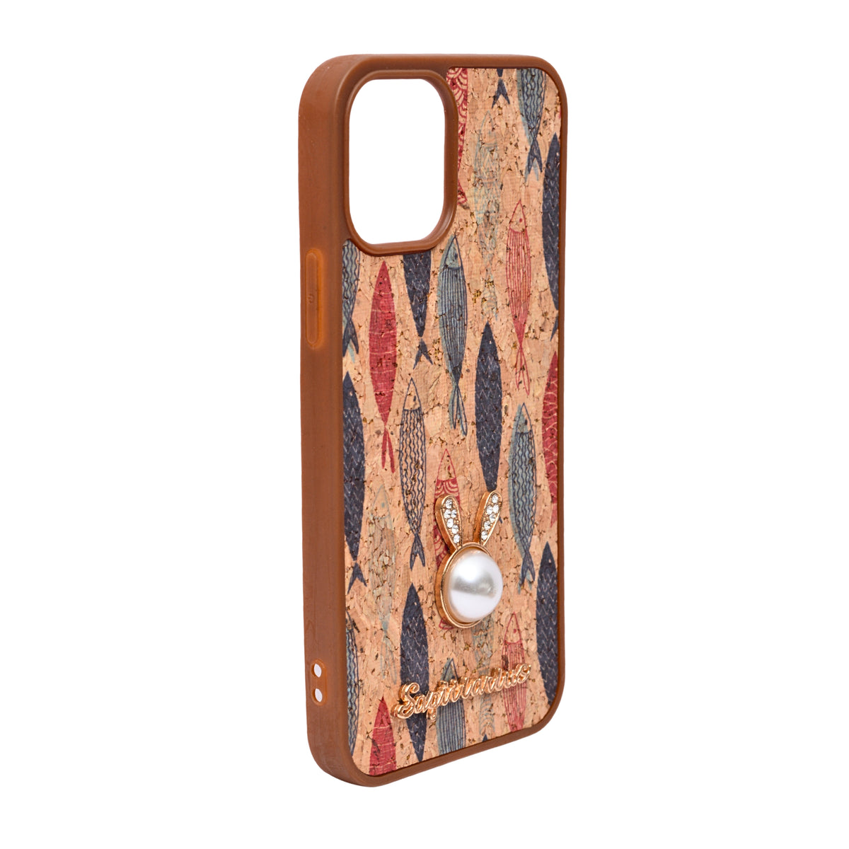 Bohemian Ethnic Print Cork Texture with Pearl Detail Phone Case for iPhone 12 / 12 Pro