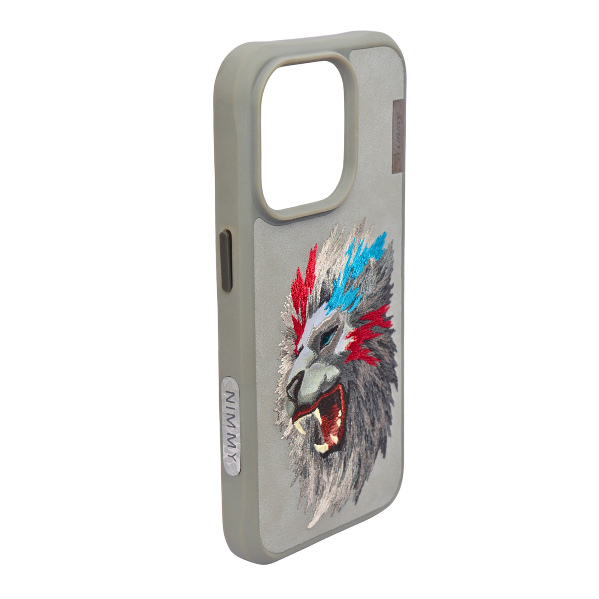 Nimmy 3D Embroidered Lion Leather Phone Case for iPhone 15 Pro