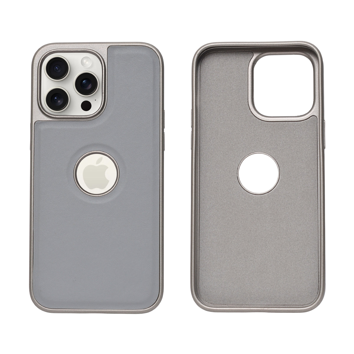 Premium Leather Finish with Metallic Logo Ring Cutout Phone Case for iPhone 14 Pro Max