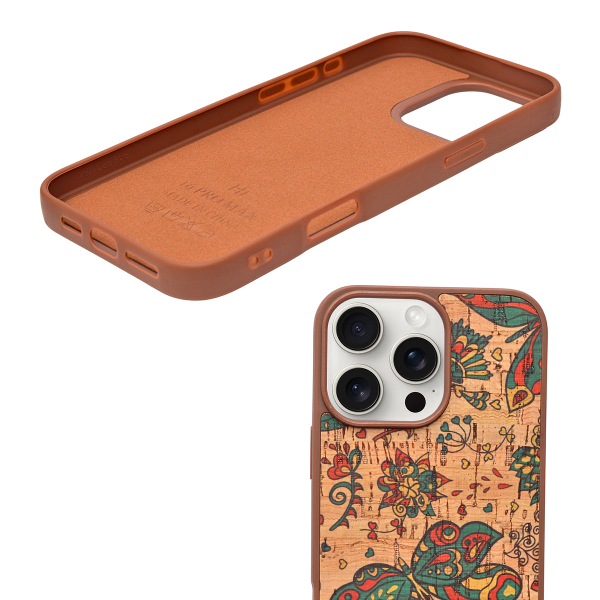 Bohemian Ethnic Print Cork Texture with Pearl Detail Phone Case for iPhone 16 Pro Max