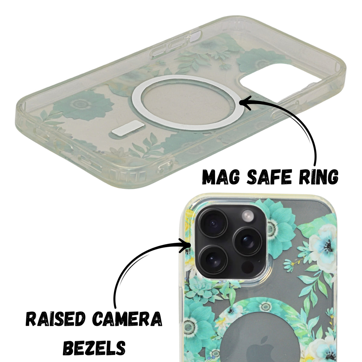 Floral Transparent MagSafe Shockproof Protection Phone Case For iPhone 15 Pro