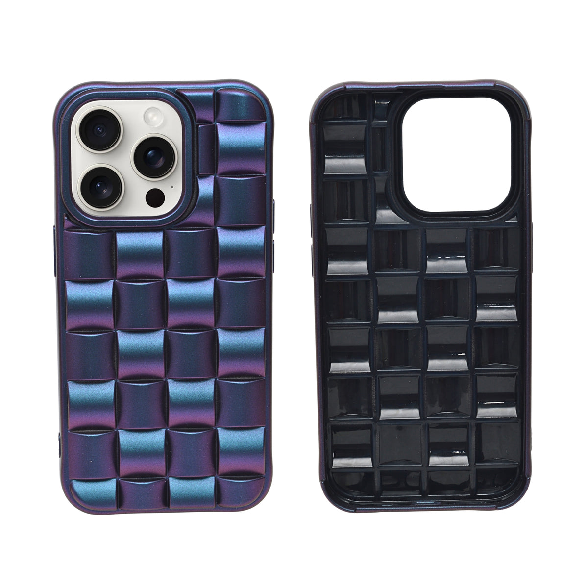 3D Checkered Pattern with Color-Shifting Finish Phone Case for iPhone 14 Pro