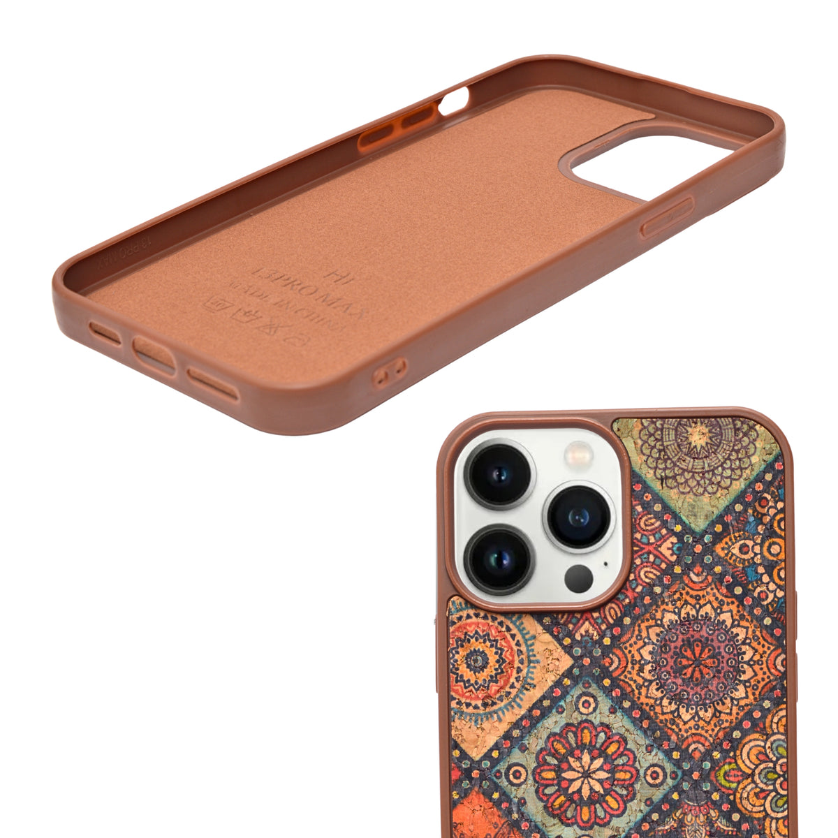 Bohemian Ethnic Print Cork Texture with Pearl Detail Phone Case for iPhone 13 Pro Max