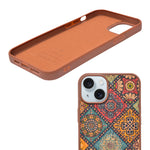 Bohemian Ethnic Print Cork Texture with Pearl Detail Phone Case for iPhone 14 Plus / 15 Plus