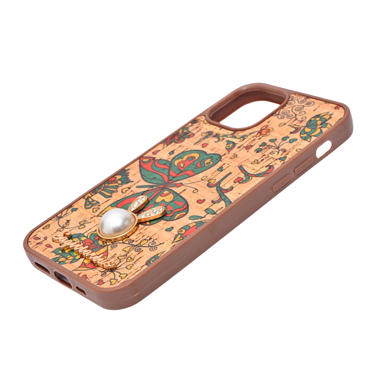 Bohemian Ethnic Print Cork Texture with Pearl Detail Phone Case for iPhone 12 / 12 Pro