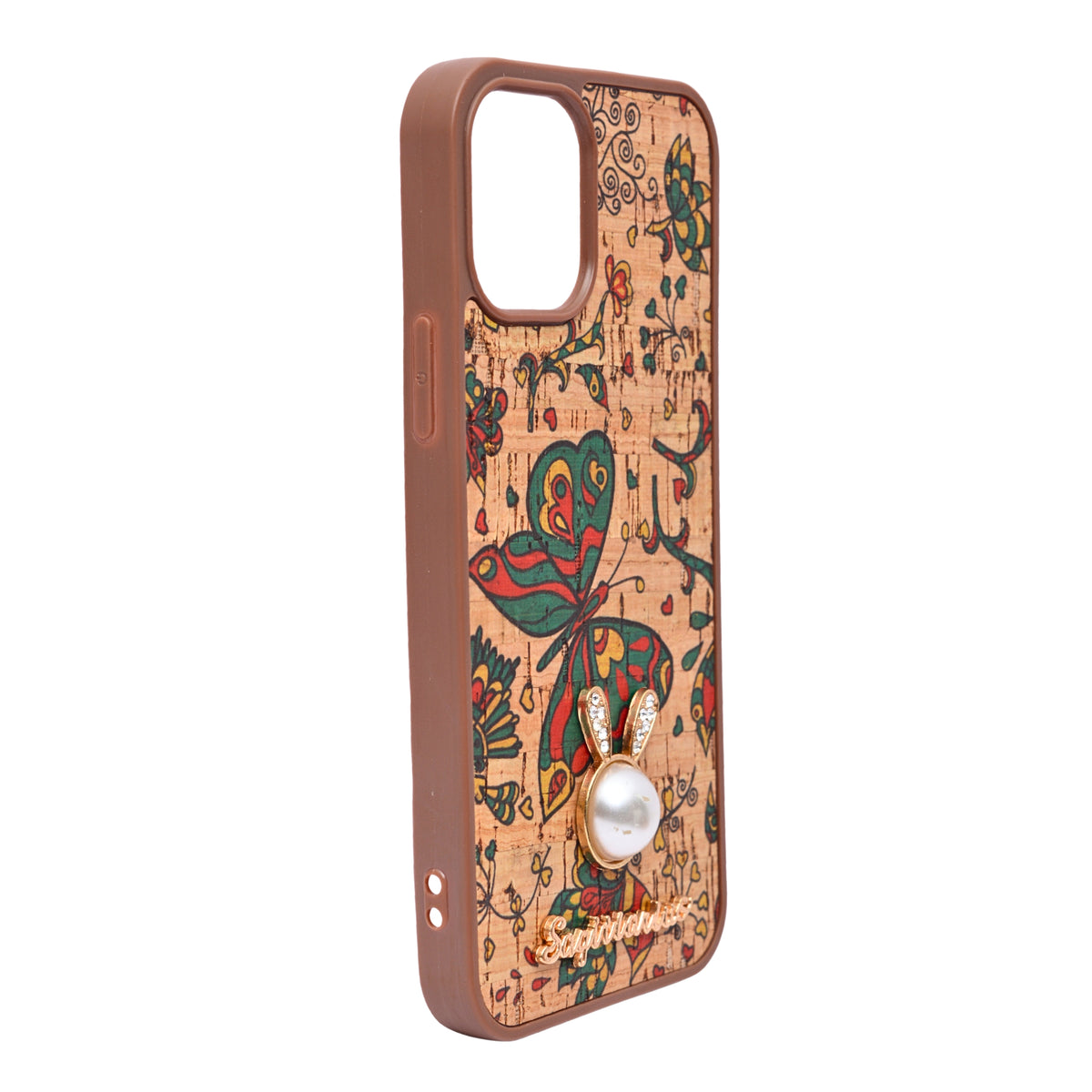 Bohemian Ethnic Print Cork Texture with Pearl Detail Phone Case for iPhone 12 / 12 Pro