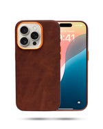 Velvet Leather Smooth With Metal Buttons & Camera Bezel Back Cover For iPhone 15 Pro