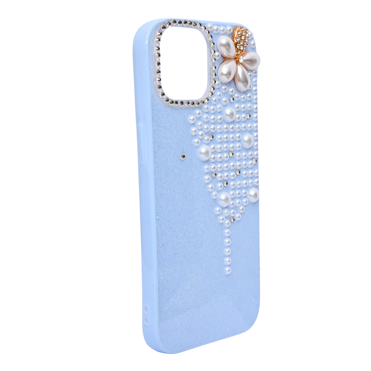 Luxury Glitter Finish with 3D Pearl Flower Design Phone Case for iPhone 14 Plus/ 15 Plus